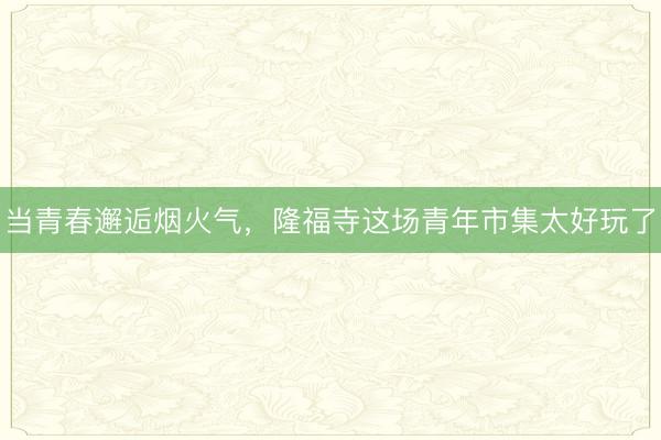 当青春邂逅烟火气，隆福寺这场青年市集太好玩了