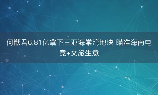 何猷君6.81亿拿下三亚海棠湾地块 瞄准海南电竞+文旅生意