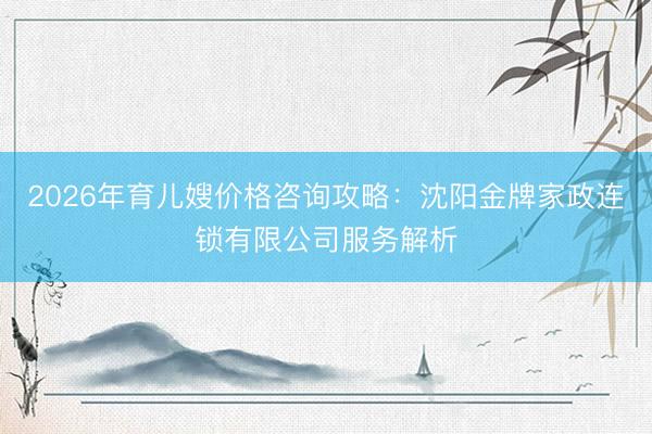 2026年育儿嫂价格咨询攻略：沈阳金牌家政连锁有限公司服务解析