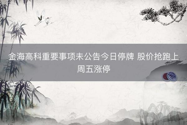 金海高科重要事项未公告今日停牌 股价抢跑上周五涨停