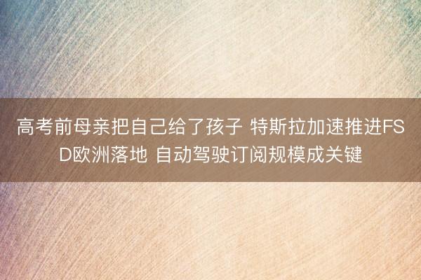 高考前母亲把自己给了孩子 特斯拉加速推进FSD欧洲落地 自动驾驶订阅规模成关键