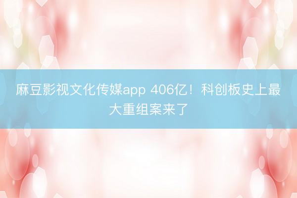 麻豆影视文化传媒app 406亿！科创板史上最大重组案来了