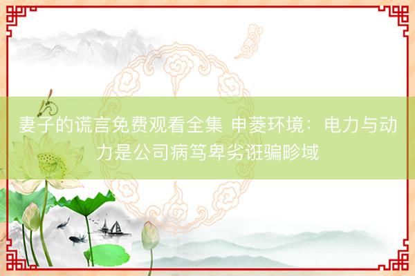 妻子的谎言免费观看全集 申菱环境：电力与动力是公司病笃卑劣诳骗畛域