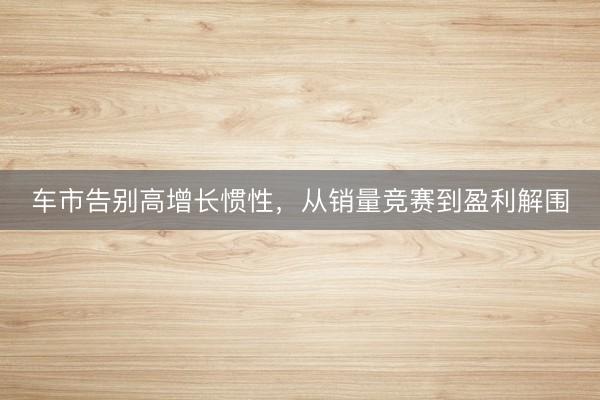 车市告别高增长惯性，从销量竞赛到盈利解围